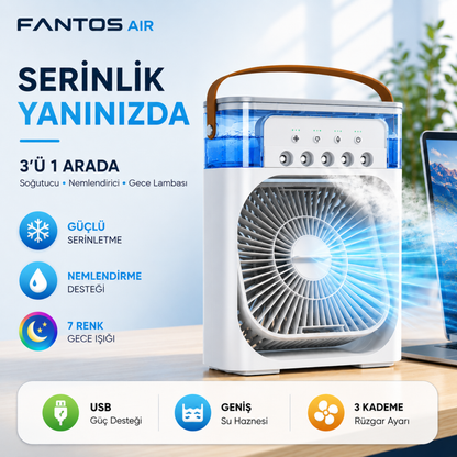 3'ü 1 Arada Nemlendirici, Gece Lambası ve Soğuk Buharlı Masa Tipi Fan