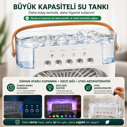 3'ü 1 Arada Nemlendirici, Gece Lambası ve Soğuk Buharlı Masa Tipi Fan