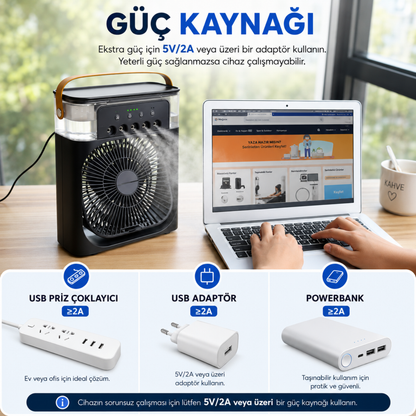 3'ü 1 Arada Nemlendirici, Gece Lambası ve Soğuk Buharlı Masa Tipi Fan